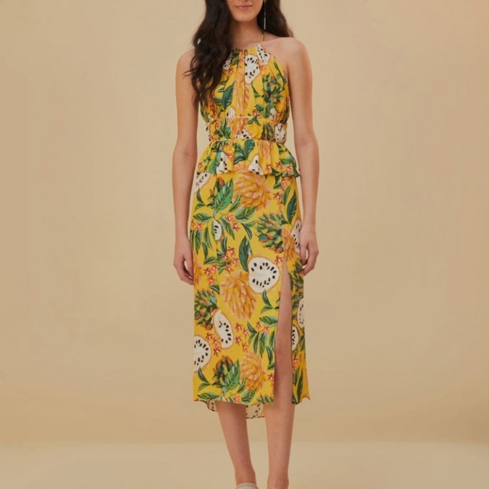 Farm Rio Yellow Biriba Midi Sleeveless Dress - Picture 3 of 16